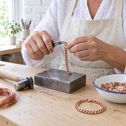 June's Cuffo Copper Bracelet – pure copper bracelet on a warm neutral background - photo 3