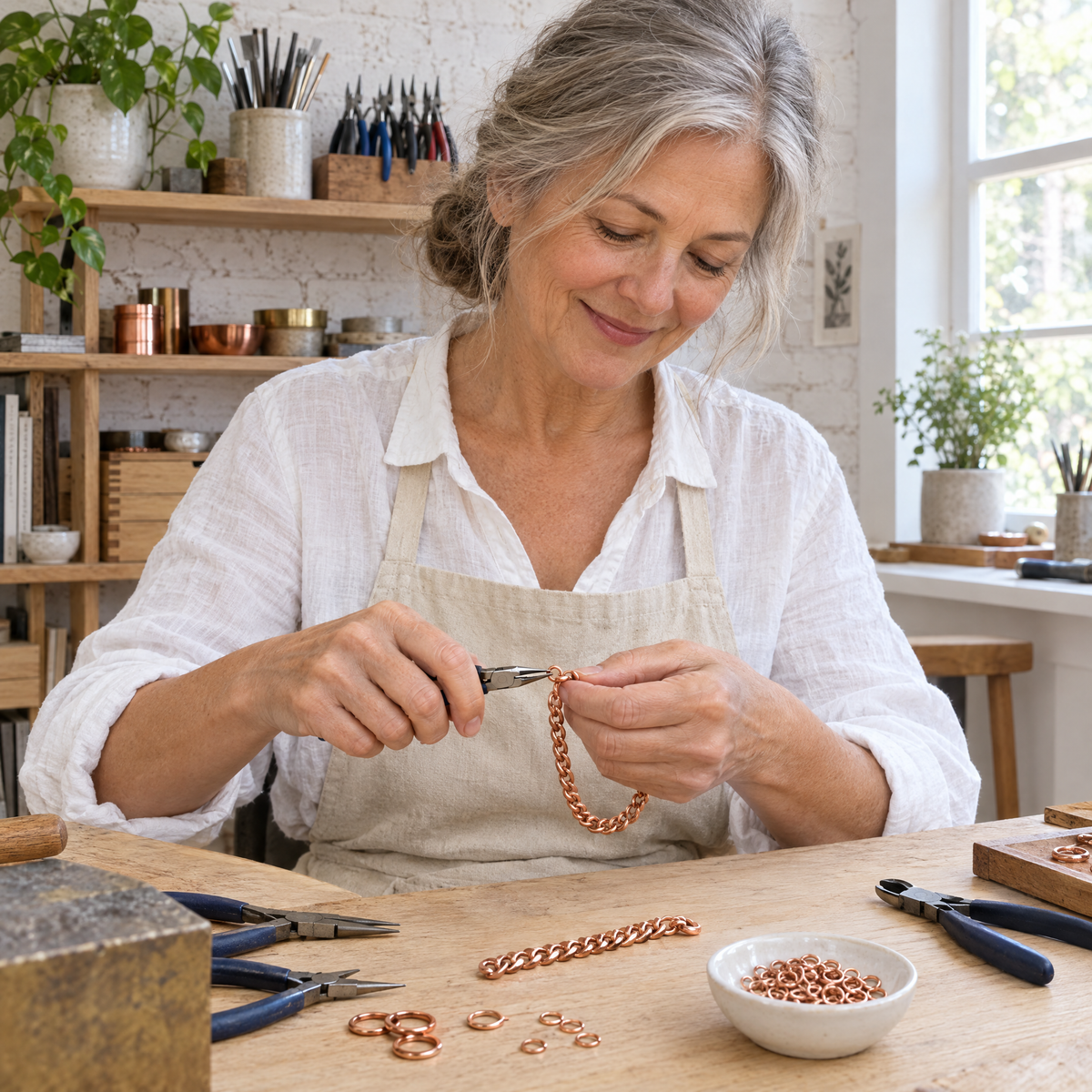 June's Cuffo Copper Bracelet – pure copper bracelet on a warm neutral background - photo 4
