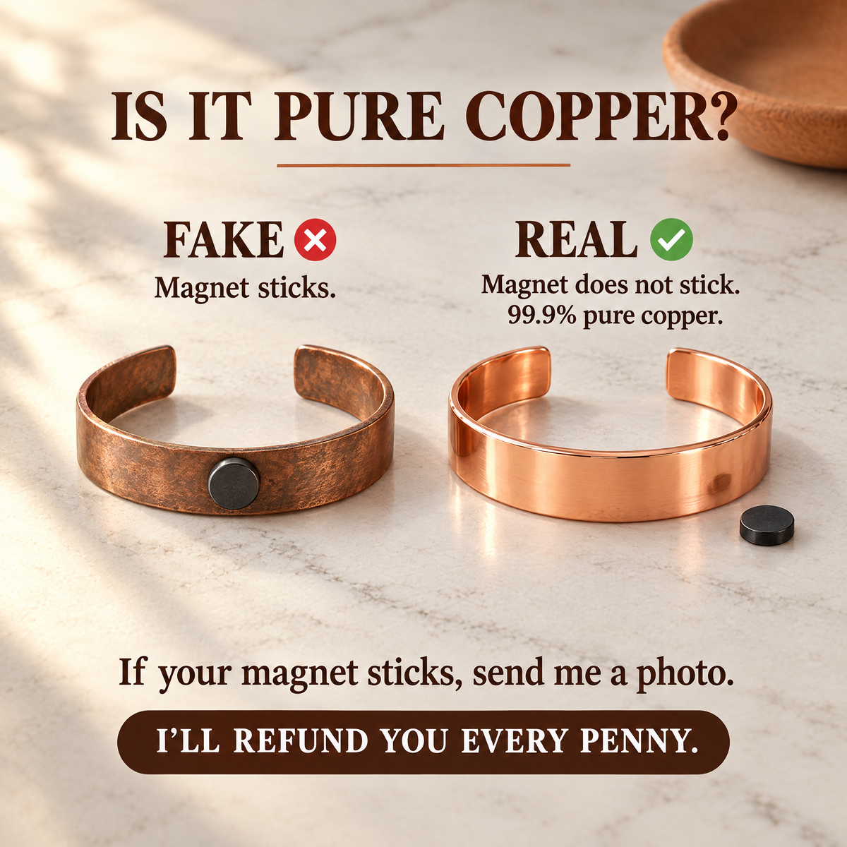 June's Knell Copper Bracelet – pure copper bracelet on a warm neutral background - photo 3