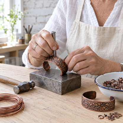 June's Knell Copper Bracelet – pure copper bracelet on a warm neutral background - photo 6