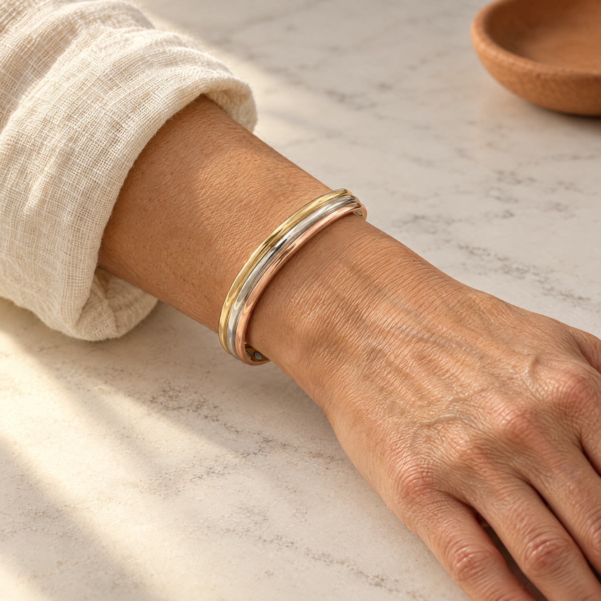 June's Fell Copper Bracelet – pure copper bracelet on a warm neutral background - photo 2
