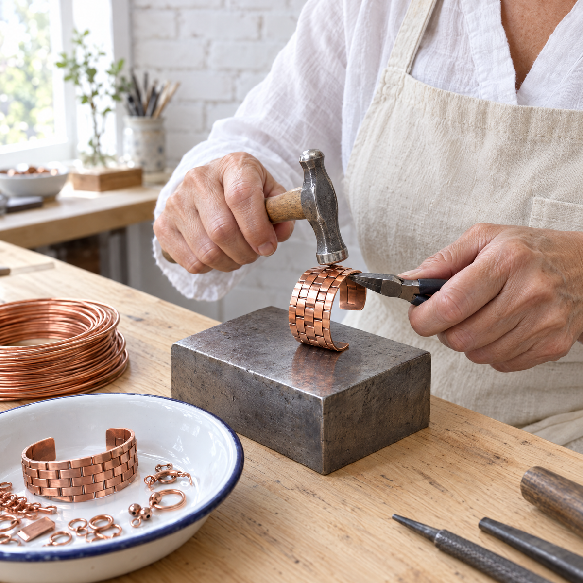 June's Ore Men's Copper Bracelet – pure copper bracelet on a warm neutral background - photo 3