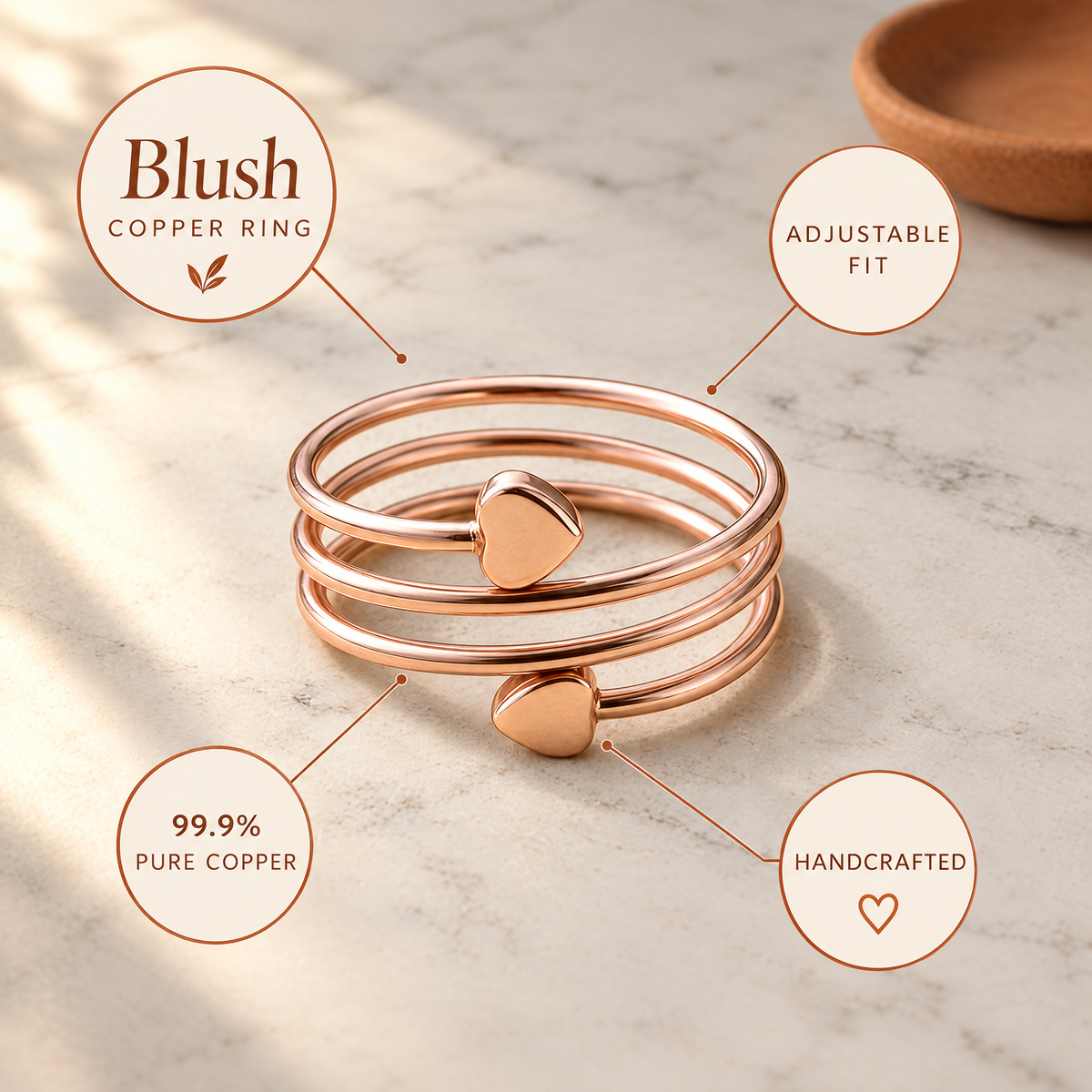 June's Blush Copper Ring – pure copper ring on a warm neutral background - photo 5