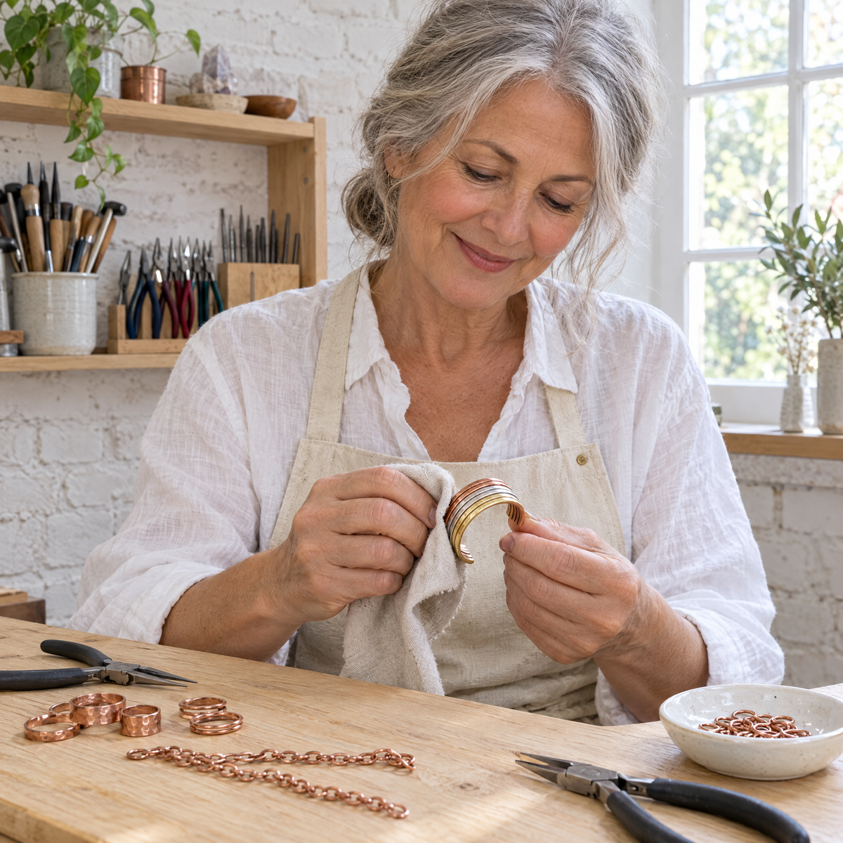 June's Fell Copper Bracelet – pure copper bracelet on a warm neutral background - photo 5