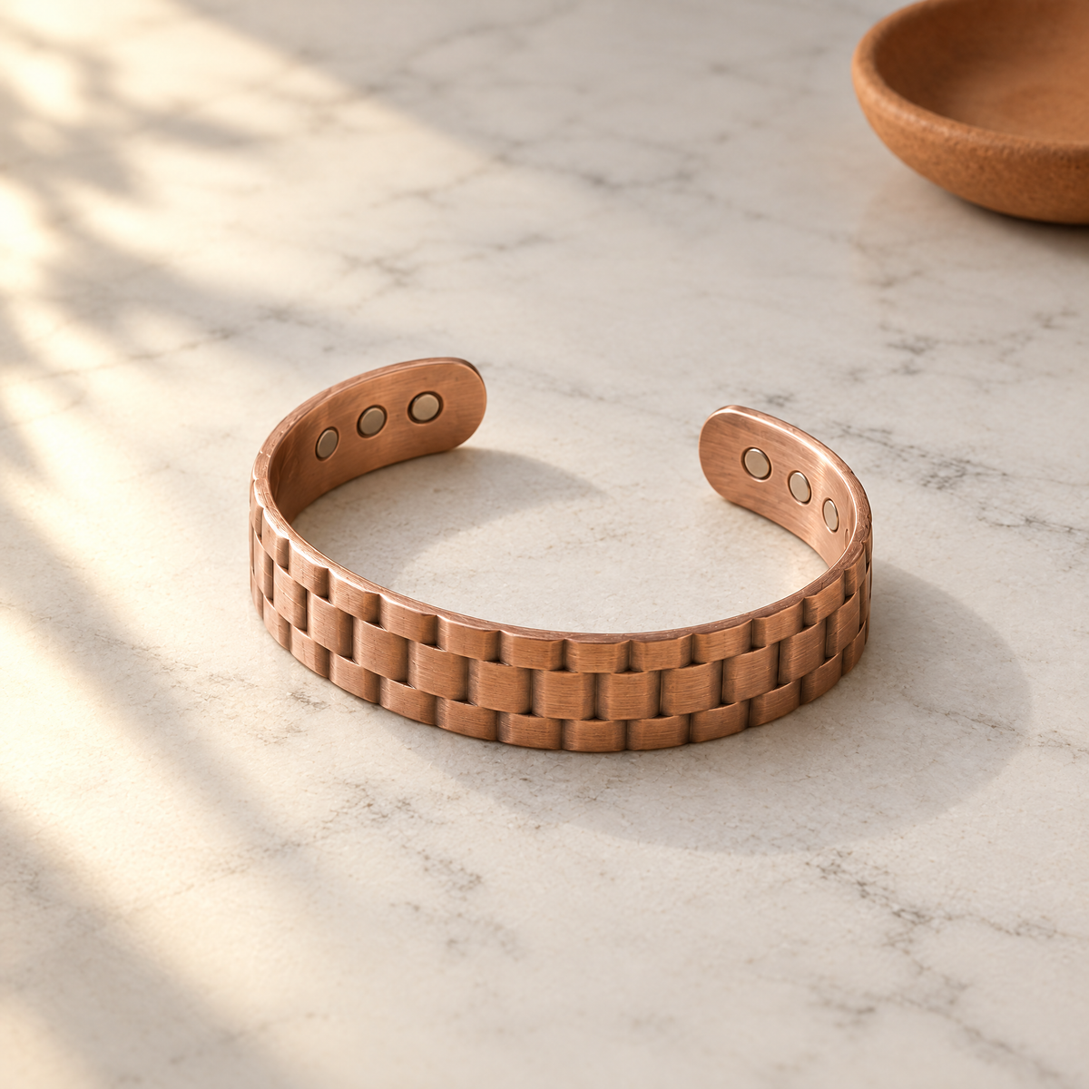 June's Ore Men's Copper Bracelet – pure copper bracelet on a warm neutral background - photo 1