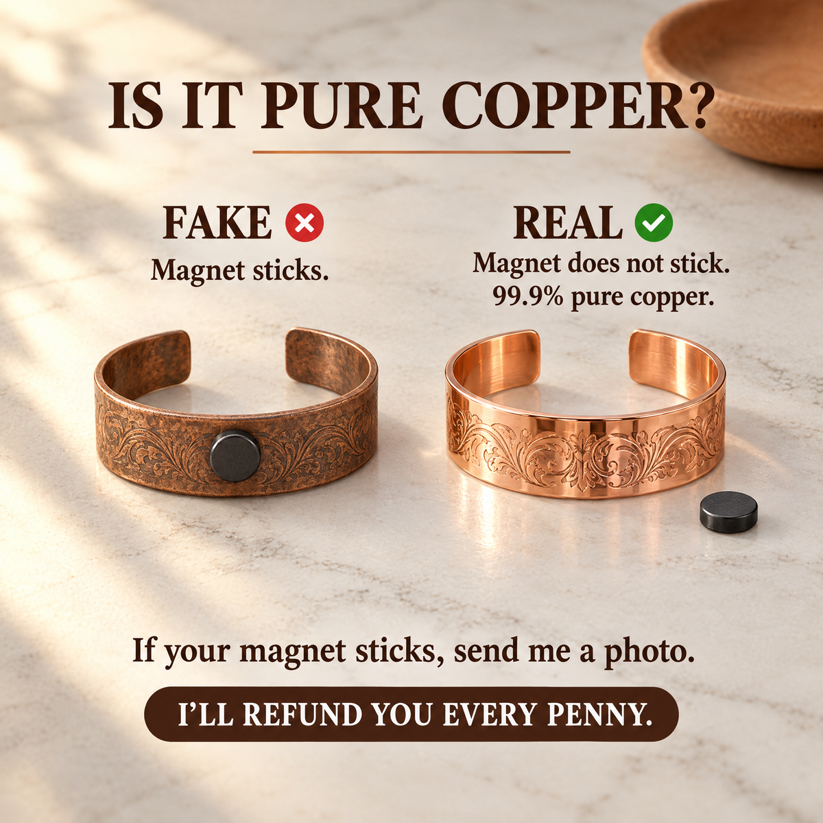 June's Sprig Copper Bracelet – pure copper bracelet on a warm neutral background - photo 3