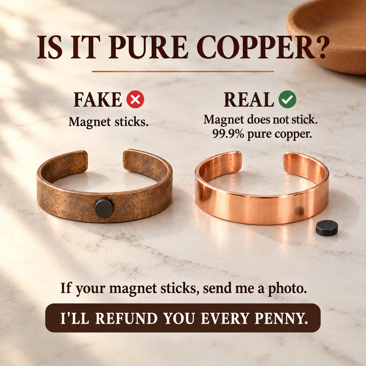 June's Feather Copper Bracelet – pure copper bracelet on a warm neutral background - photo 3