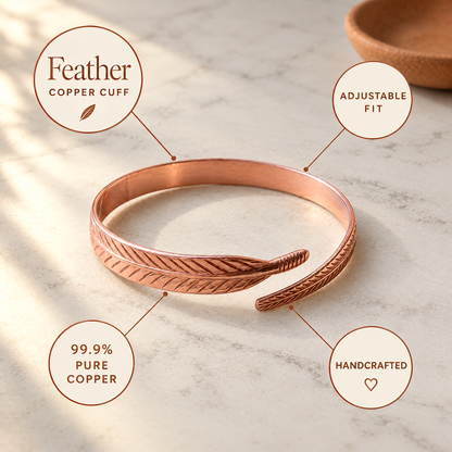 June's Feather Copper Bracelet – pure copper bracelet on a warm neutral background - photo 4