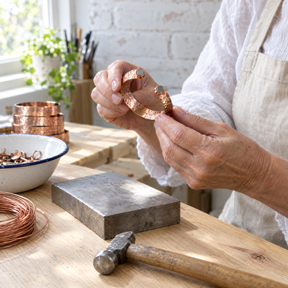 June's Lodestone Copper Bracelet – pure copper bracelet on a warm neutral background - photo 4