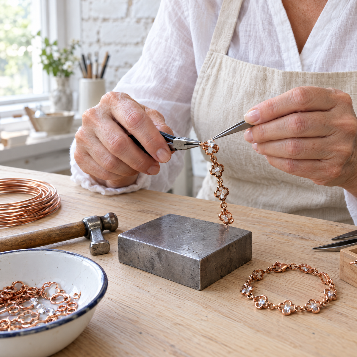 June's Azul Copper Bracelet – pure copper bracelet on a warm neutral background - photo 4