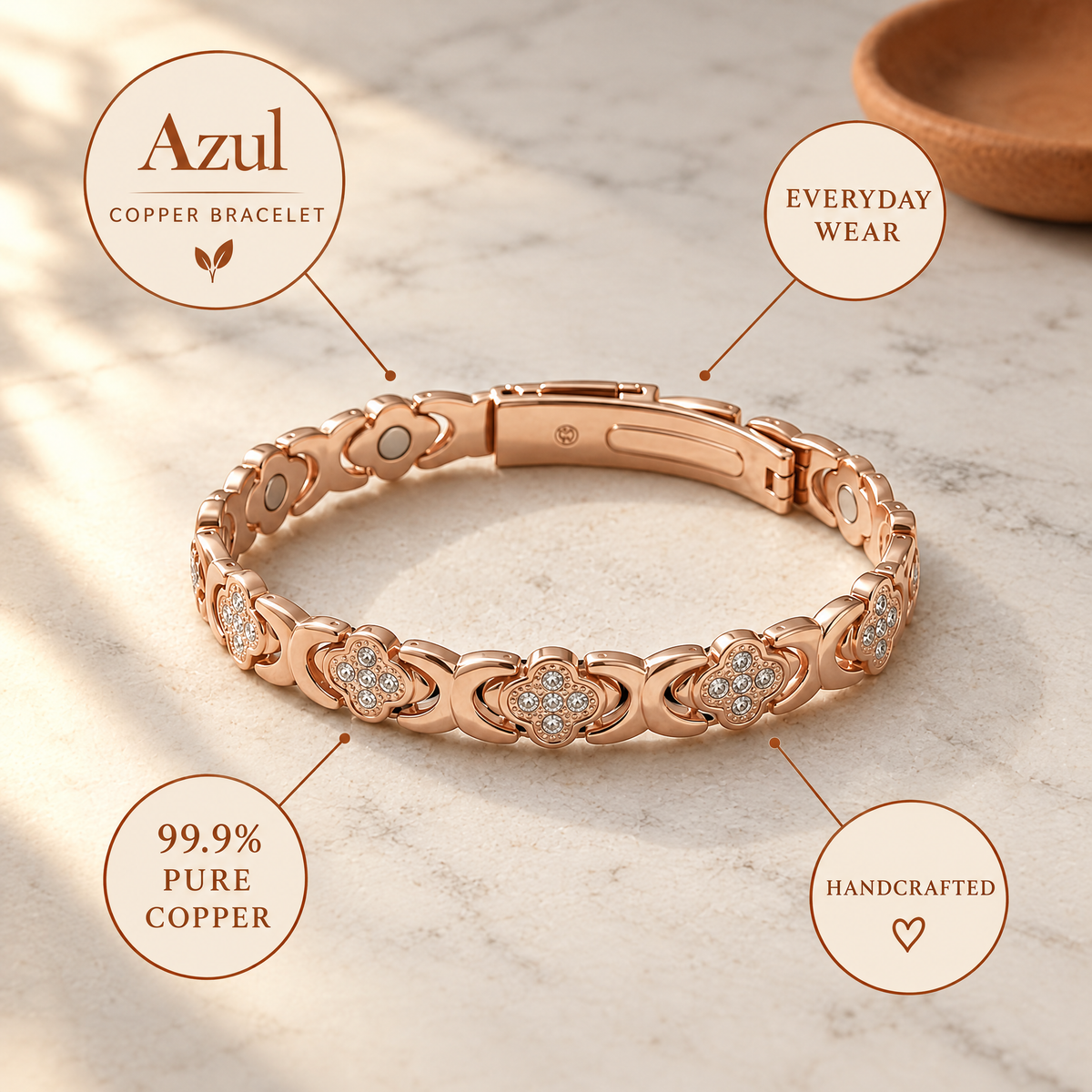 June's Azul Copper Bracelet – pure copper bracelet on a warm neutral background - photo 6