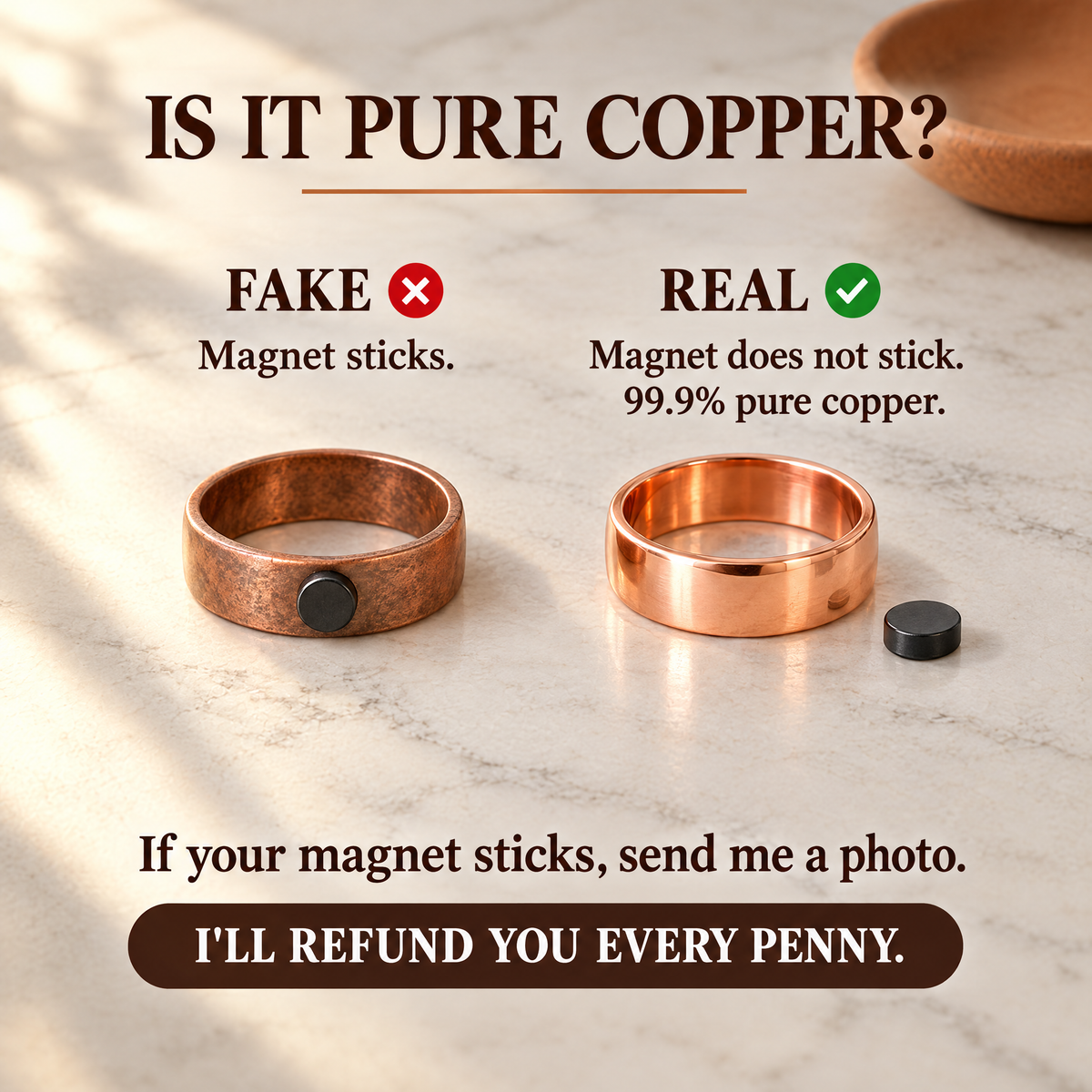 June's Petal Copper Ring – pure copper ring on a warm neutral background - photo 3