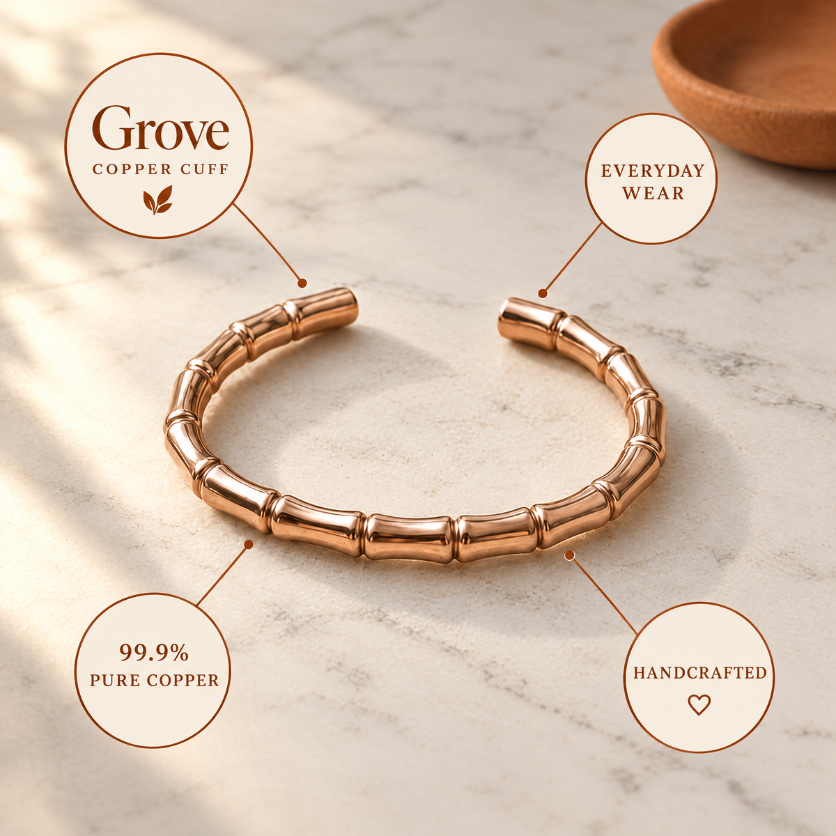 June's Grove Copper Bracelet – pure copper bracelet on a warm neutral background - photo 7