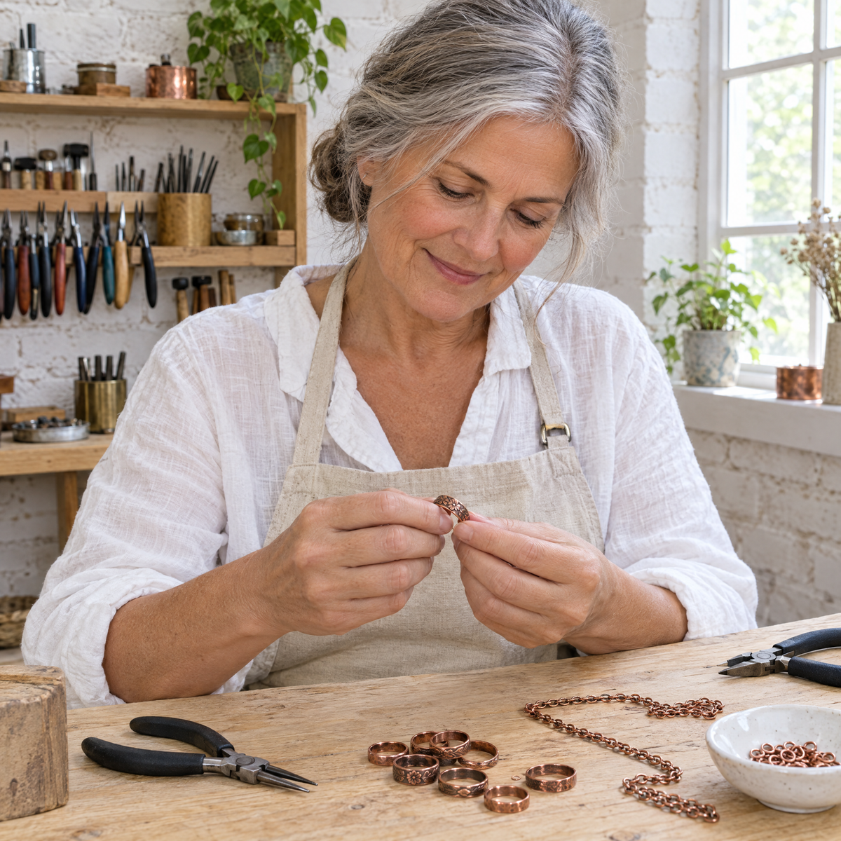 June's Petal Copper Ring – pure copper ring on a warm neutral background - photo 5
